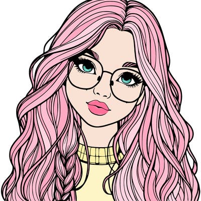 girl with long hair and freckles and glasses realistic
