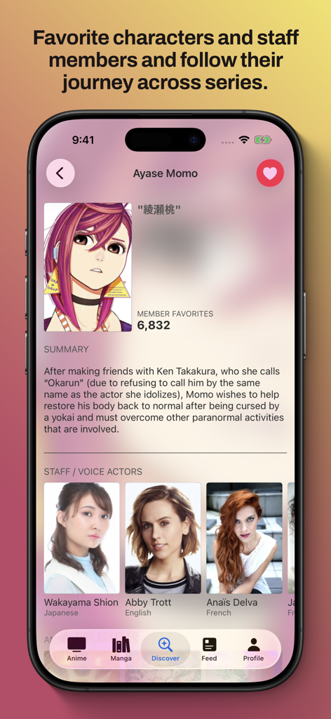 MyAniList - Profilo personaggio dettagliato in MyAniList che mostra riassunto e cast di doppiatori