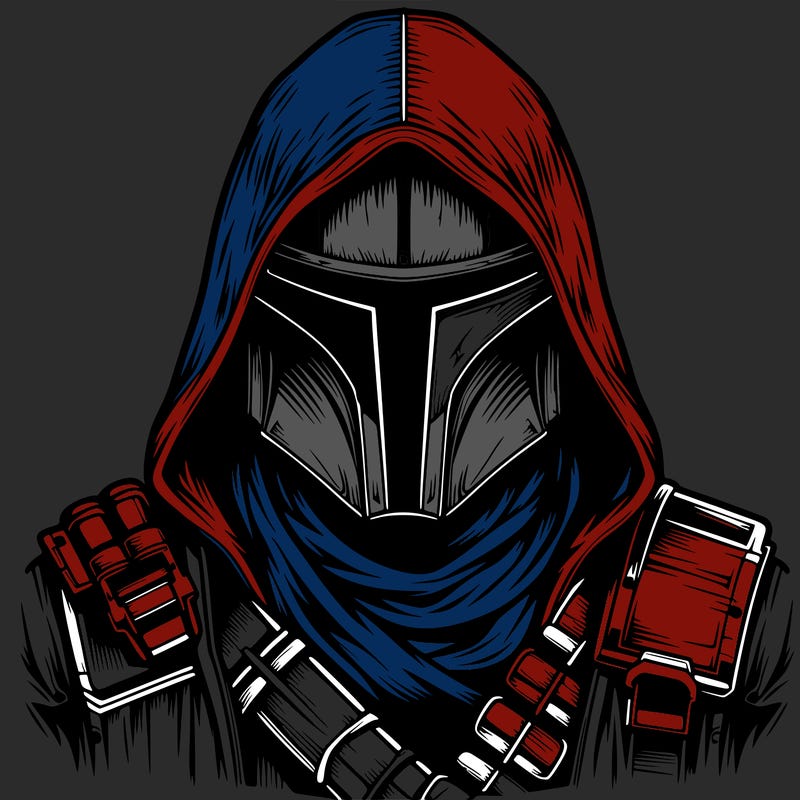 realistic warrior bounty hunter with mask and hood on