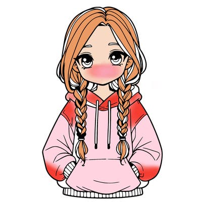 a realistic girl with a oversized hoodie and she has braids