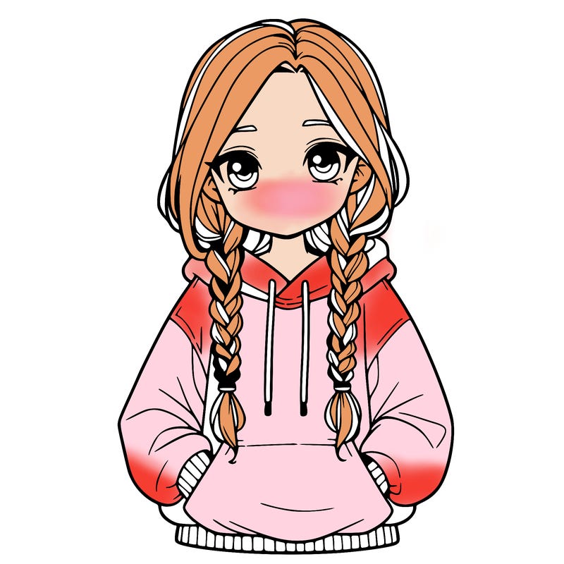 a realistic girl with a oversized hoodie and she has braids