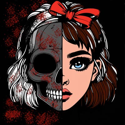realistic girl with half skull mask