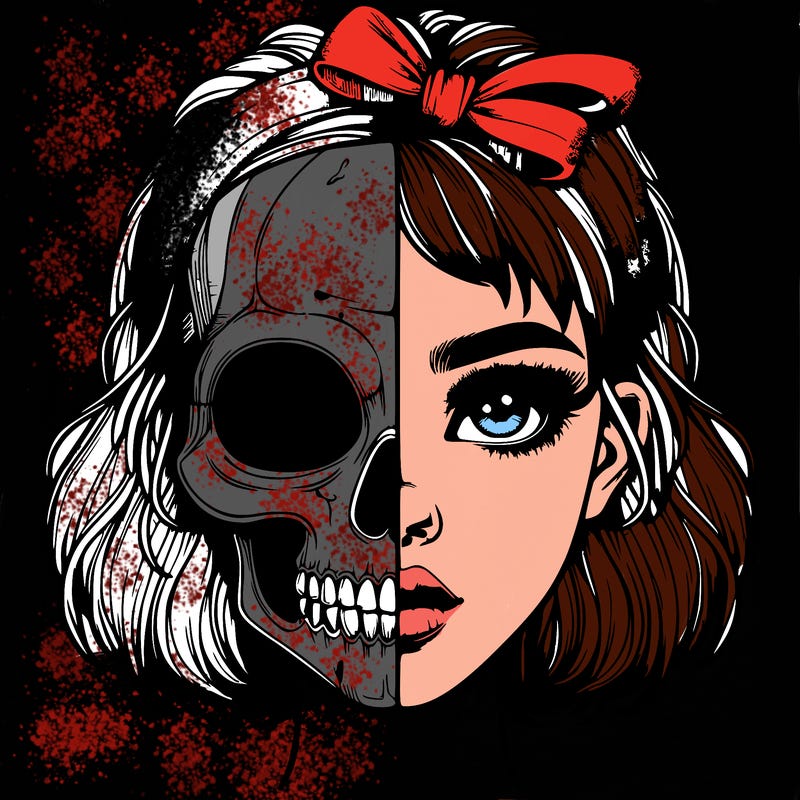 realistic girl with half skull mask