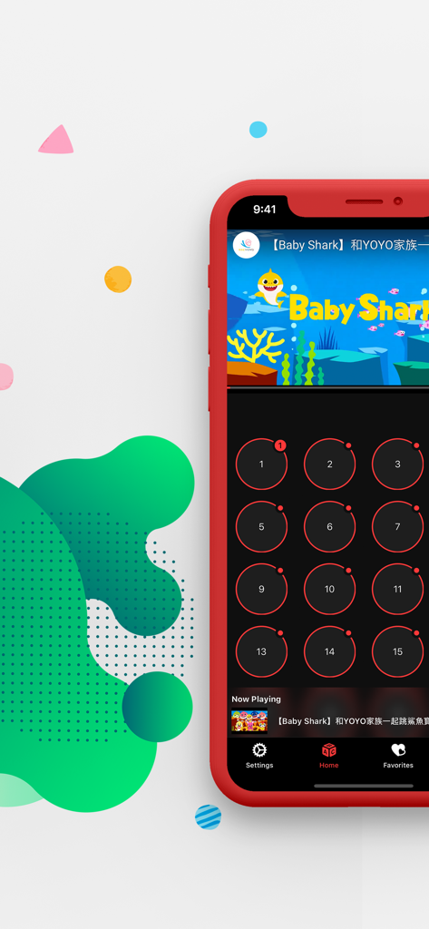 iPhone screen showing Baby Kids Tube app with a video player and content selection grid