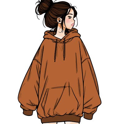 realistic girl with a oversized sweatshirt on and a bun