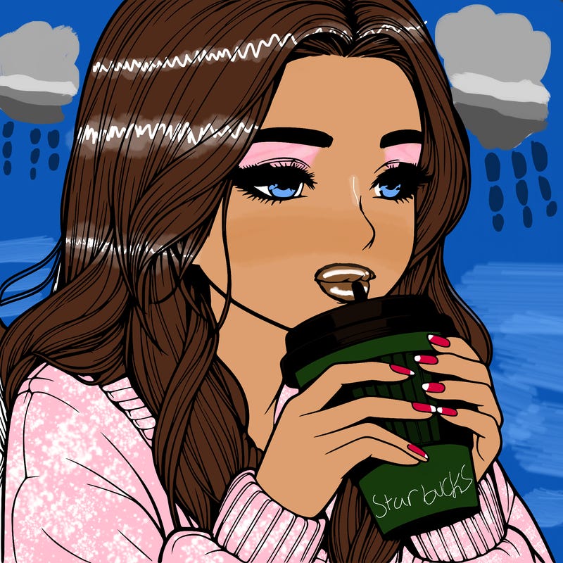 realistic girl drinking coffee