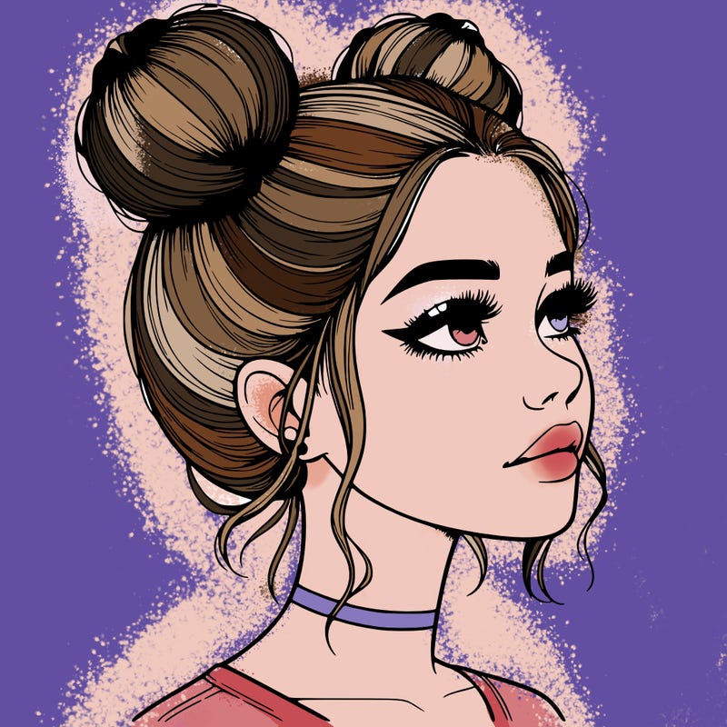 realistic girl with buns on the top of her head