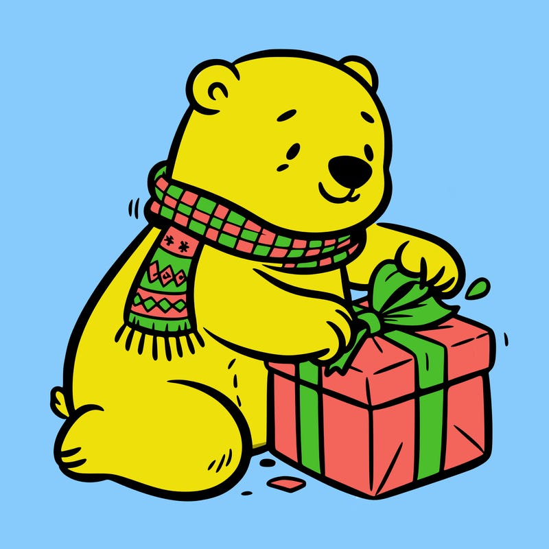 polar bear wrapping a present