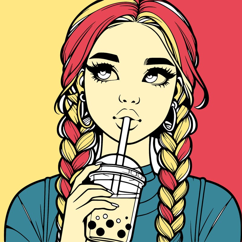 realistic girl with braided hair drinking boba