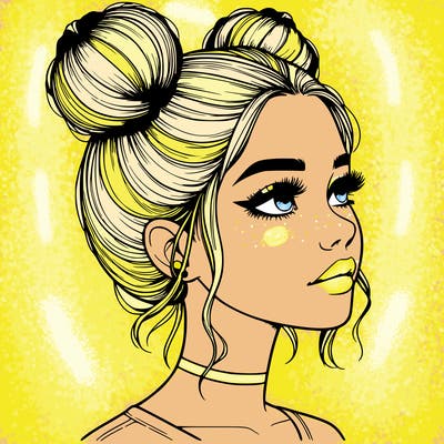 realistic girl with buns on the top of her head