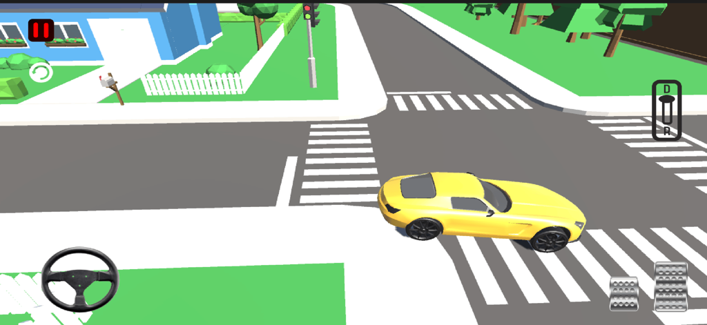 Blox Rbx World - Un coche deportivo amarillo en una intersección de una calle en un minijuego de conducción 3D de Blox Rbx World