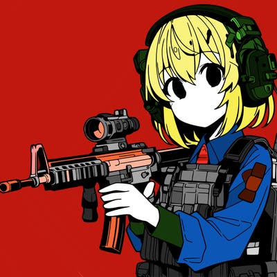 manga girl with machine gun