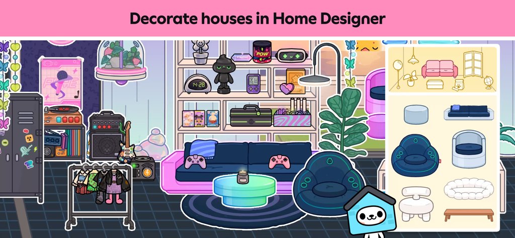 A colorful living room being decorated with furniture in the Toca Boca World Home Designer.