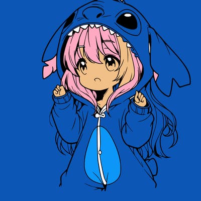anime girl in a stitch onsie