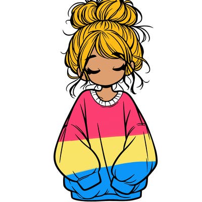 girl with baggy sweatshirt and messy bun