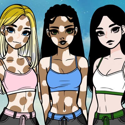 three teenage (two black one white) girls with crop tops realistic and pretty