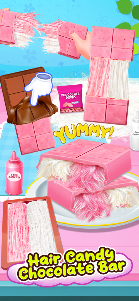 Candy Maker - Sweet Desserts - Making a pink and white hair candy chocolate bar in the Candy Maker game