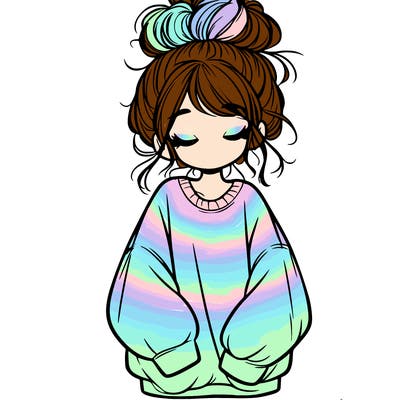 girl with baggy sweatshirt and messy bun