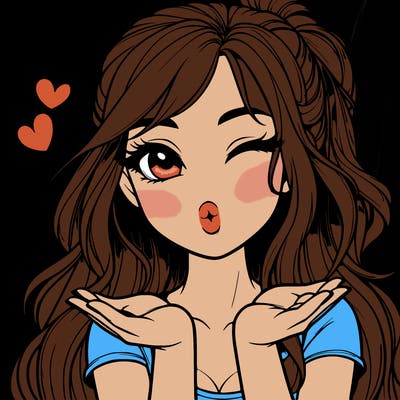 realistic girl winking and blowing a kiss while making heart hands
