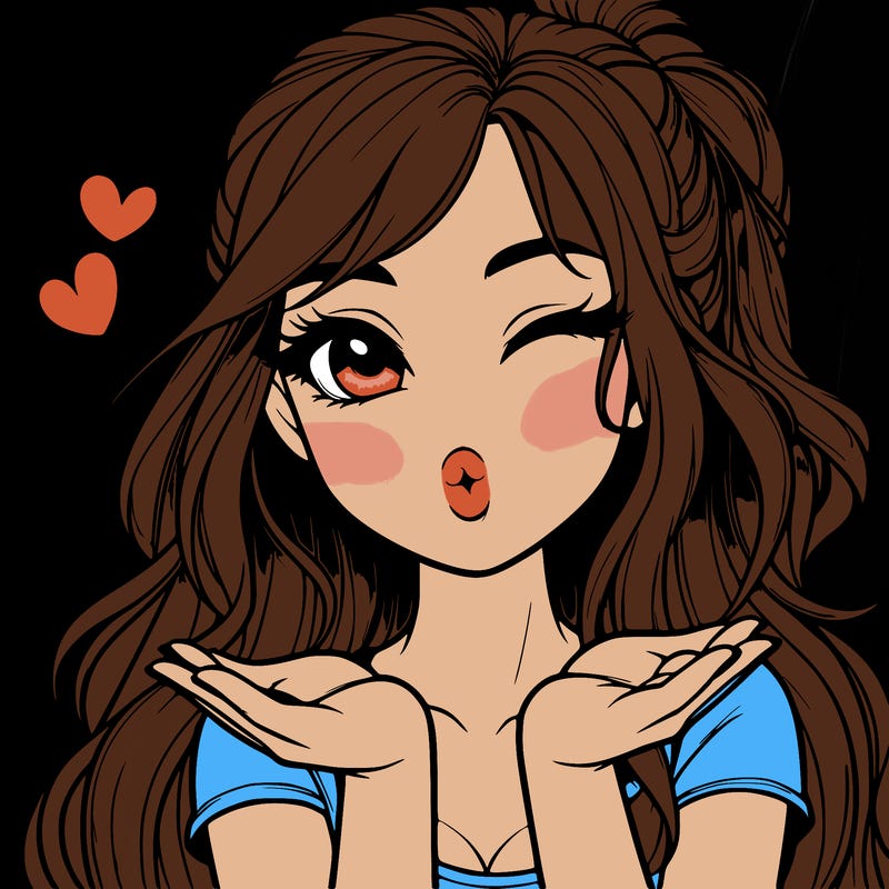 realistic girl winking and blowing a kiss while making heart hands