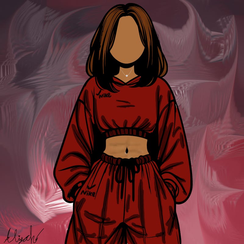 realistic girl faceless with baggy pants and a crop top