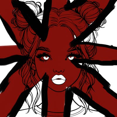 realistic girl with two buns in hair and lips