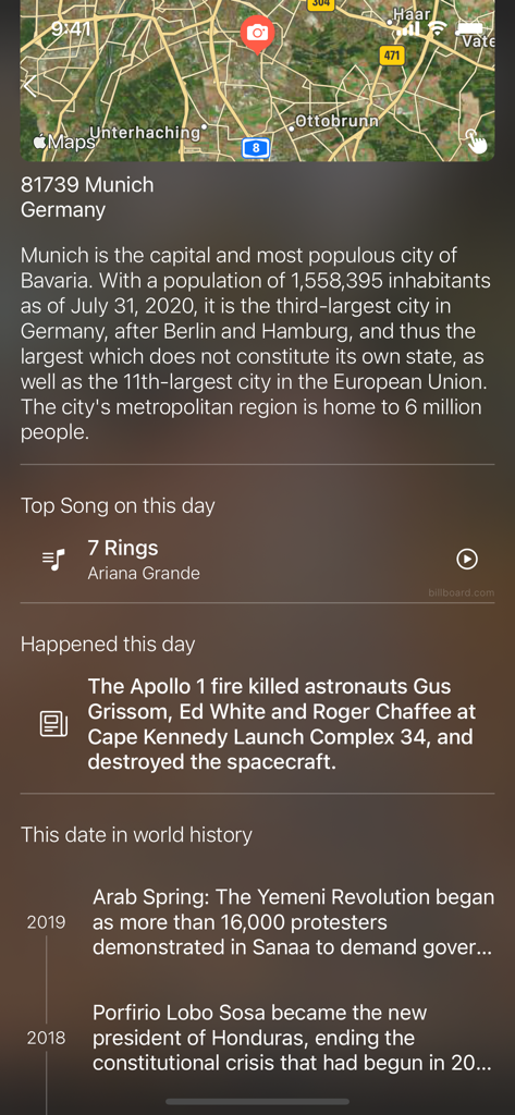 Pictory App - Pictory App interface showing historical facts and top music charts from the day a photo was taken.