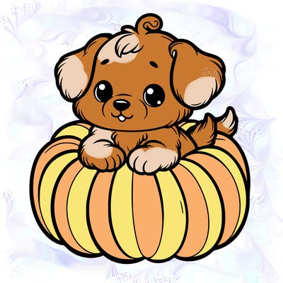 cute little puppy in a pumpkin