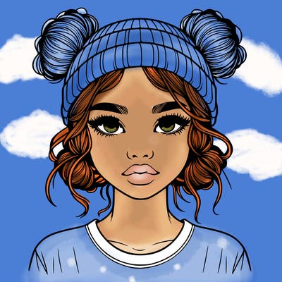 realistic girl with buns in her hair with a beanie on