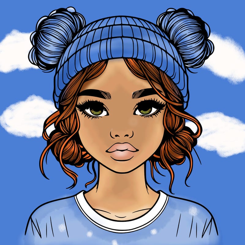 realistic girl with buns in her hair with a beanie on