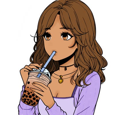 realistic girl drinking boba tea