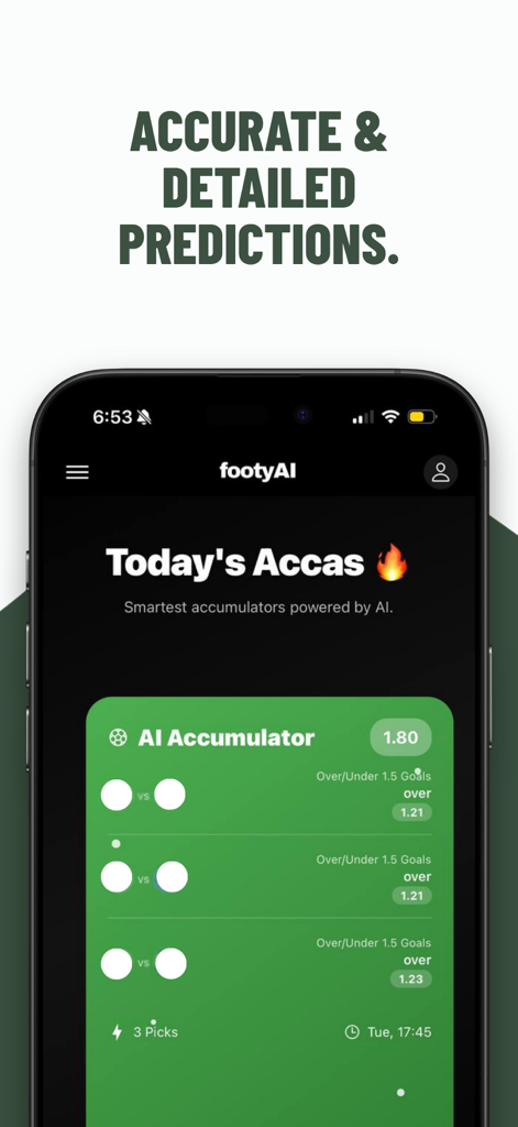 footyAI: Football Predictions - AI powered football betting accumulator predictions on the footyAI mobile app