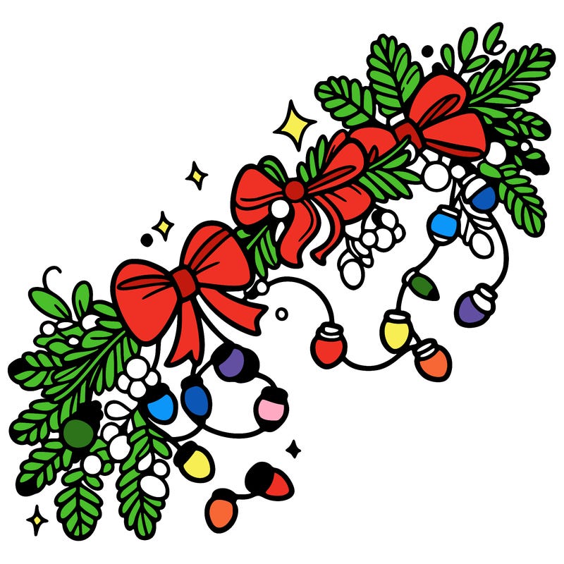 christmas garland: decorated with lights and ribbons..simple vector art