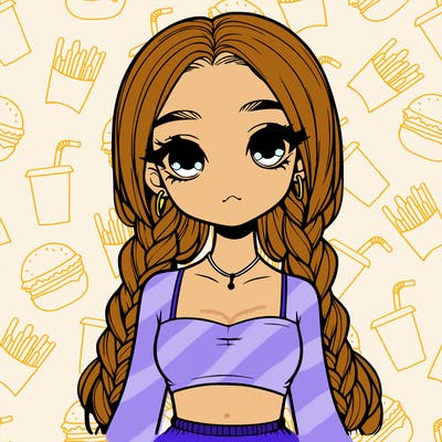 realistic girl in a crop top with braided hair