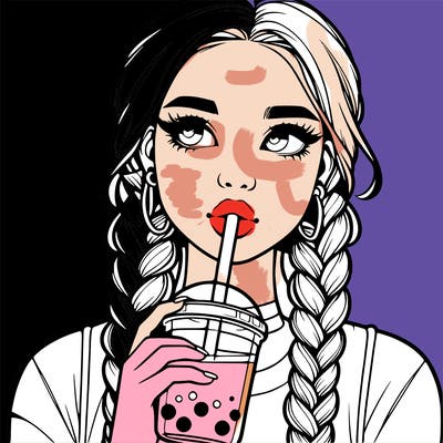 realistic girl with braided hair drinking boba