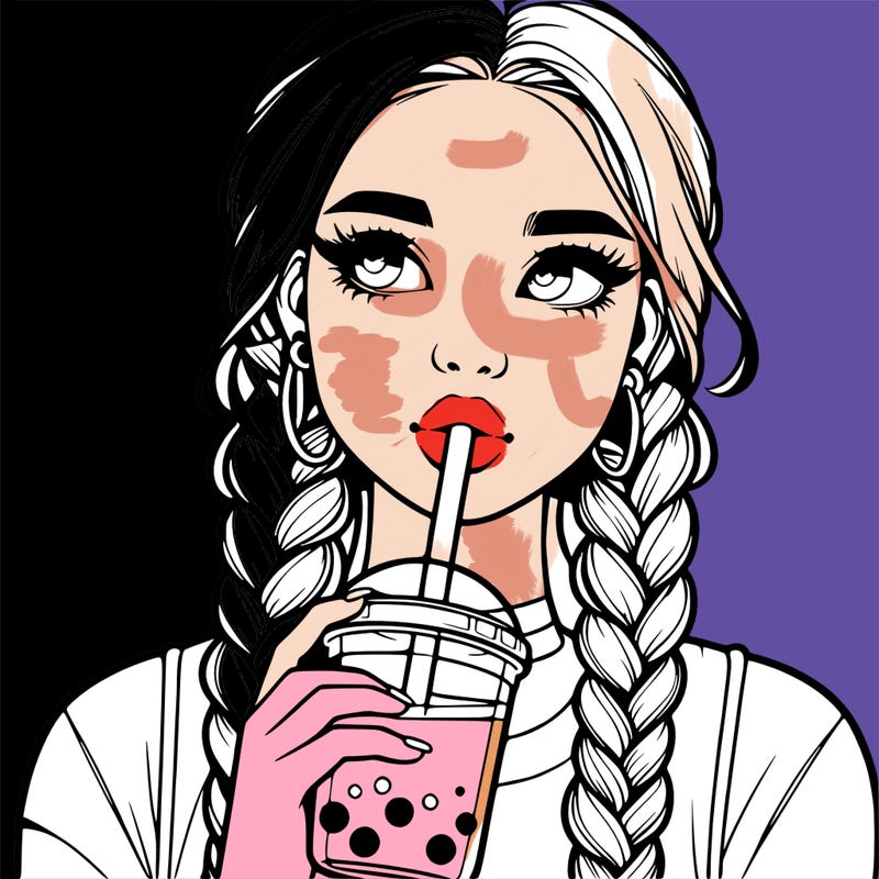 realistic girl with braided hair drinking boba
