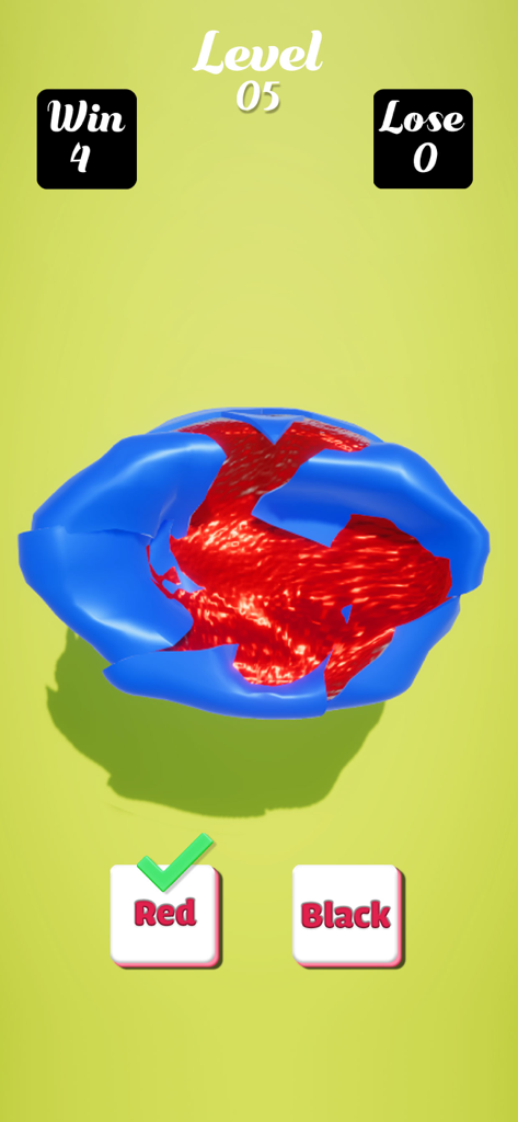 Cake Or fake Challenge! - Gameplay screen of a slime color guessing challenge with red slime revealed.