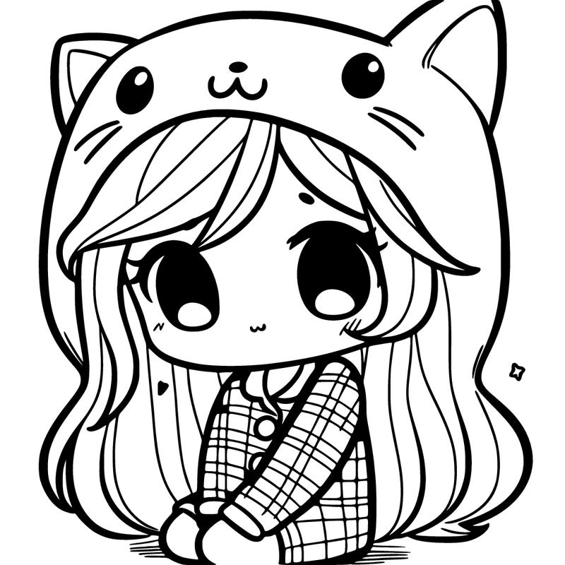 shy girl with cat pajamas