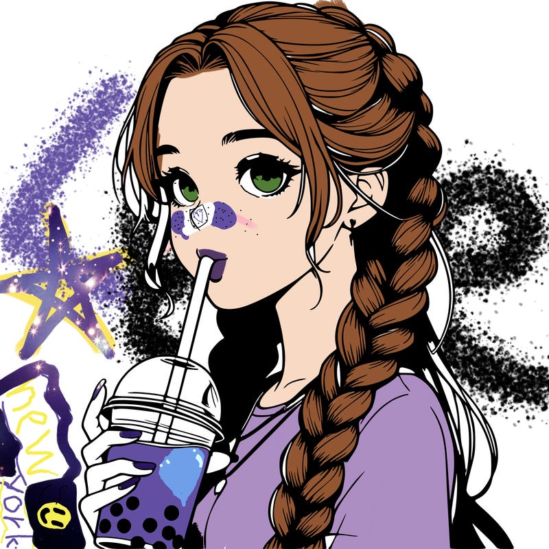 realistic girl with braided hair drinking boba