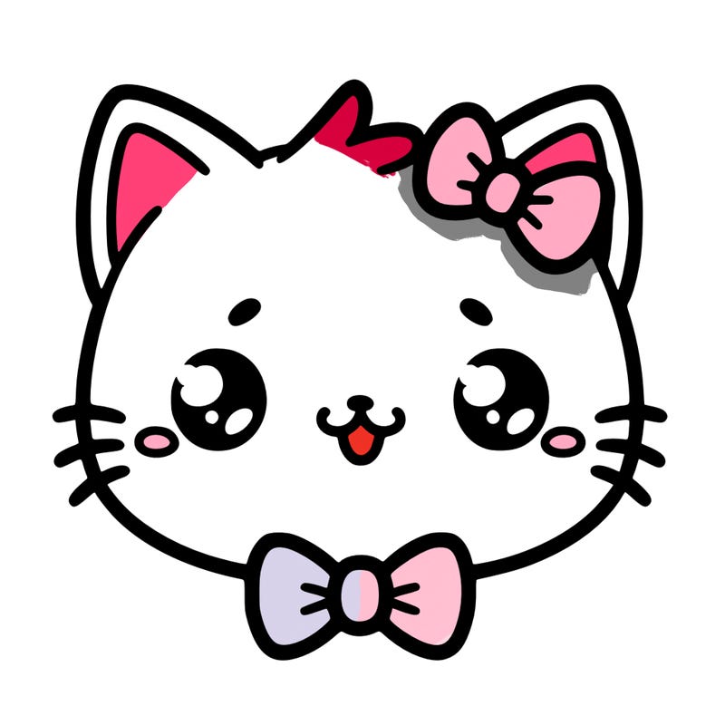 kawaii cat with a bow tie hanging from his ear