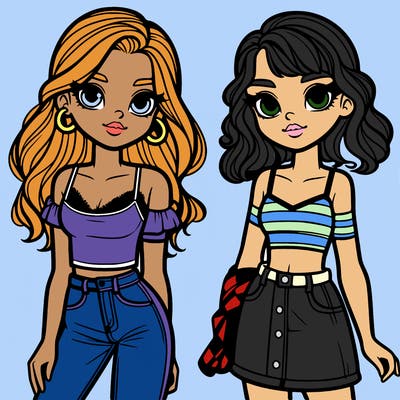 2 girls were just longhair a cropped up in jeans and the other with medium hair a tank top and a skirt