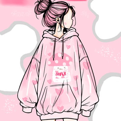 realistic girl with a oversized sweatshirt on and a bun