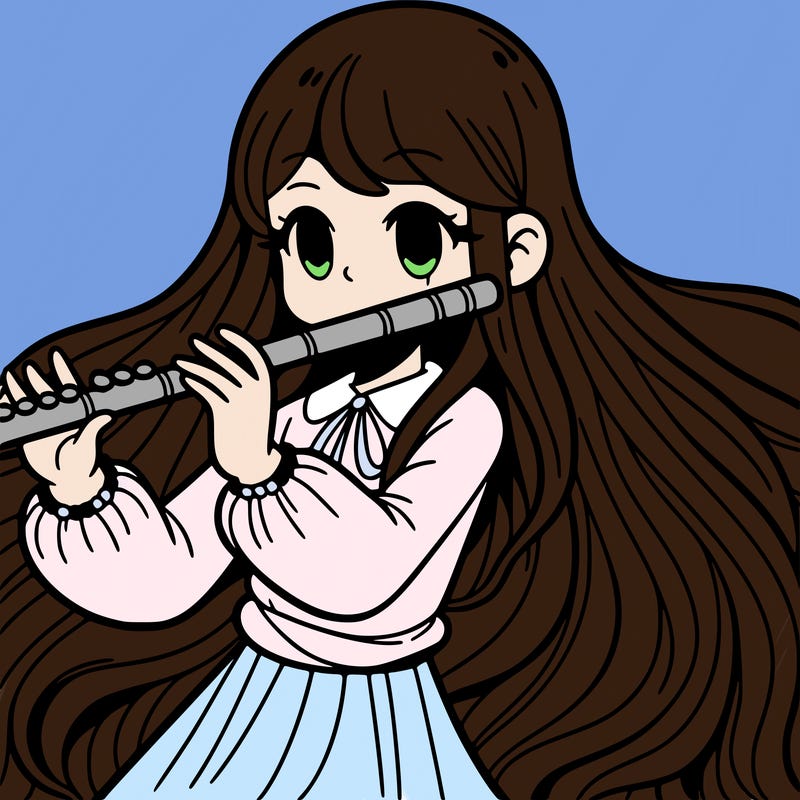 long haired girl playing the flute