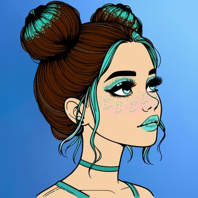 realistic girl with buns on the top of her head