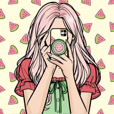 a realistic girl holding her phone taking pictures