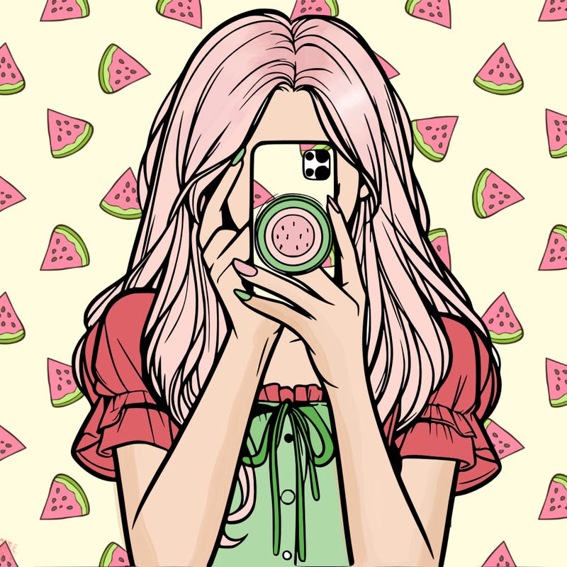 a realistic girl holding her phone taking pictures