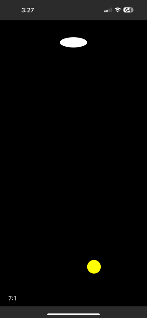 DRUIDapp - A cognitive and motor impairment test screen from DRUIDapp showing a white oval and a yellow circle on a black background