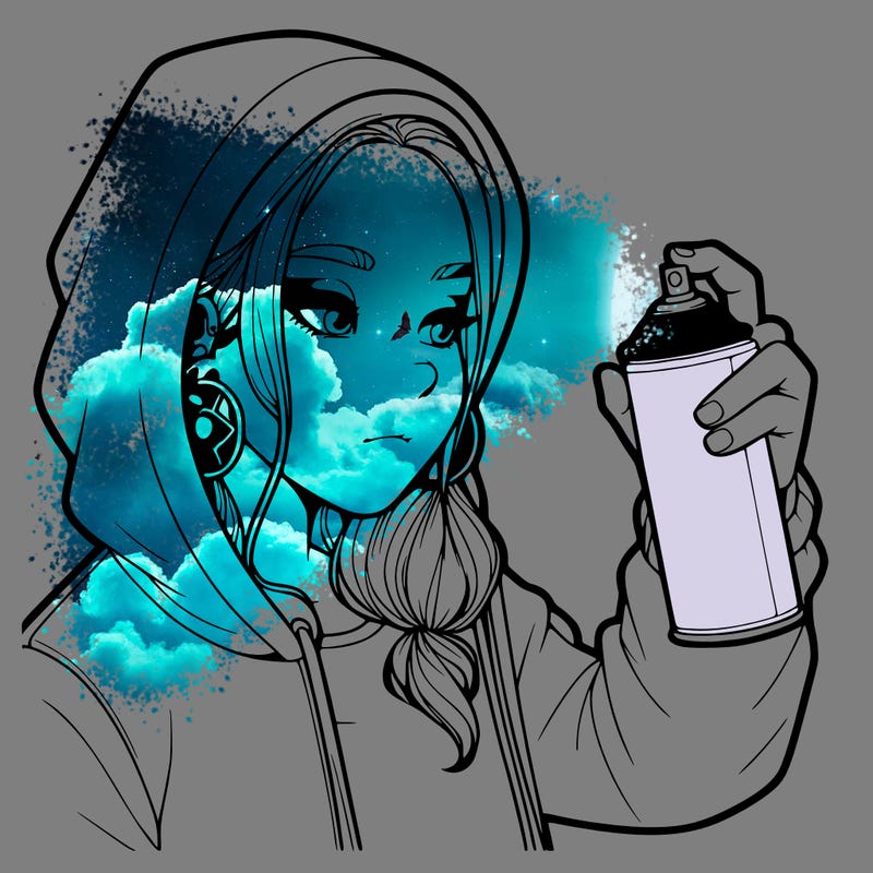a realistic girl, spray painting