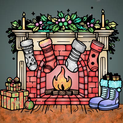 christmas fireplace with  stockings