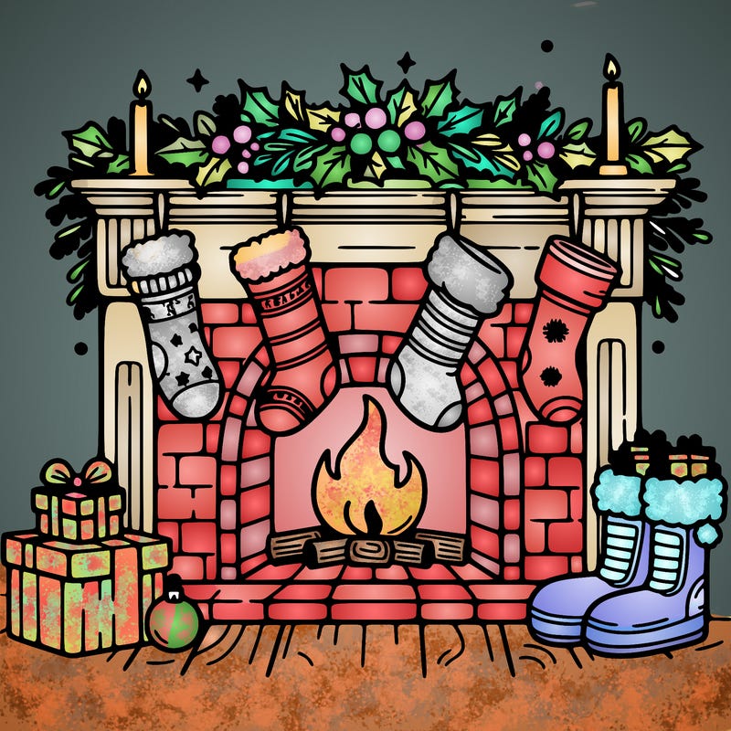 christmas fireplace with  stockings